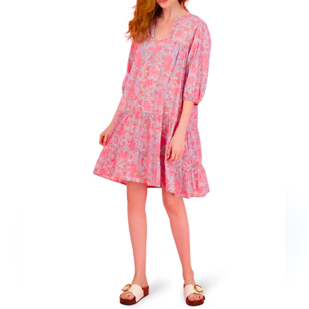 Mer St Barth Veronique Floral Mini Dress/Swim Cover/L & fits S/M broad shoulders